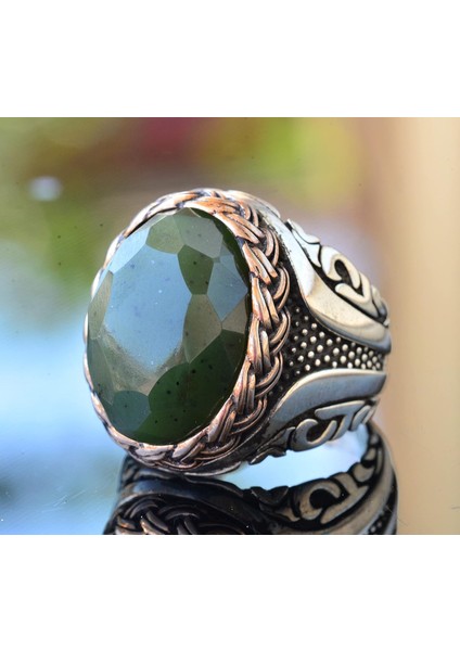 Doğal Yeşim Taşı, Ham Taş, Erkekler Için 925 Ayar Gümüş Yüzük modelleri