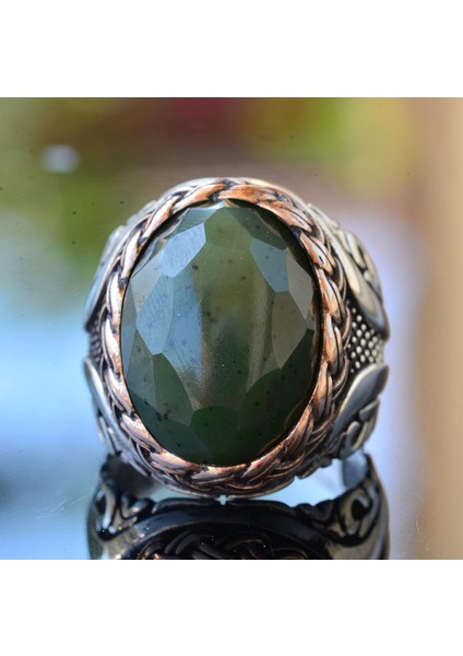 Doğal Yeşim Taşı, Ham Taş, Erkekler Için 925 Ayar Gümüş Yüzük indirimleri