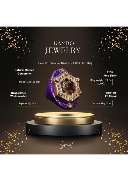 Doğal Garnet Taşı Sterlin Gümüş Unisex Yüzük - El Yapımı Büyük Yüzük fiyatları