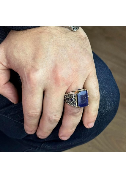 Doğal Safir Taşlı Yüzük, 925 Ayar Gümüş Erkek Yüzük modelleri
