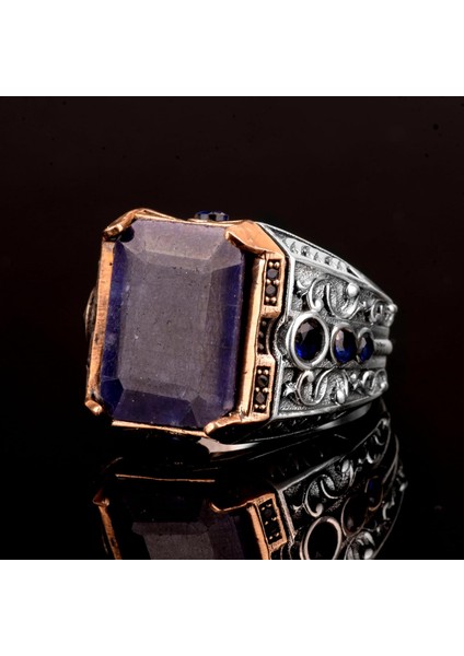 Doğal Safir Taşlı Yüzük, 925 Ayar Gümüş Erkek Yüzük indirimleri