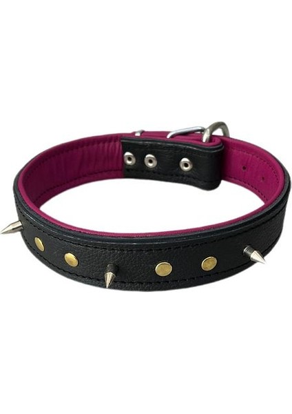 El Yapımı Gerçek Deri Orta Irk Yumuşak Dokulu 3,5 x 60 cm Ebatlarında Metal Süslü Köpek Tasması