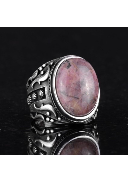 El Yapımı Gerçek Doğal Rodonit Taşı Yüzük, 925 Ayar Gümüş Yüzük, Erkek Yüzüğü indirimleri