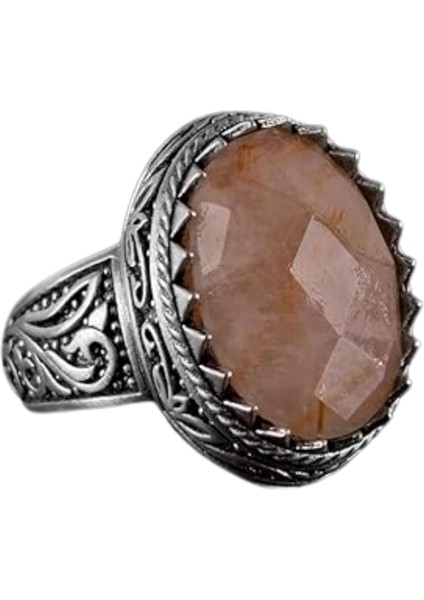 El Yapımı Sarı Safir Taşlı Yüzük - 925K Solid Gümüş Erkek Yüzüğü - Parlak Zanaat Tasarımı