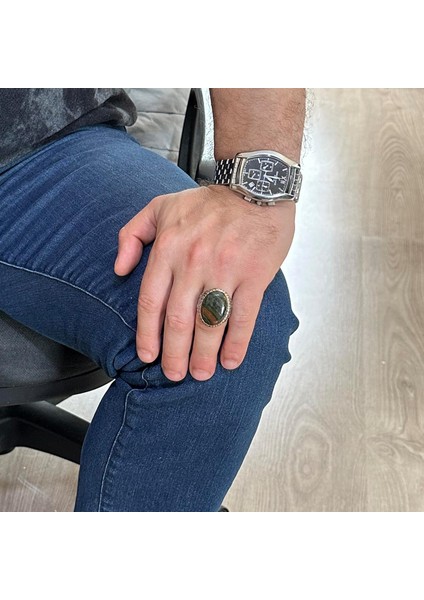 Doğal Yeşil Kan Taşı Erkek Yüzüğü, 925 Ayar Sert Gümüş Yüzük, Tasarım Gümüş Erkek Yüzüğü fiyatları