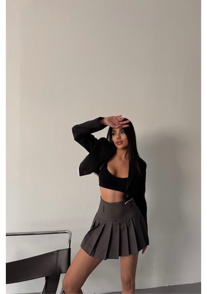 Crop Ceket Tek Düğme - Siyah
