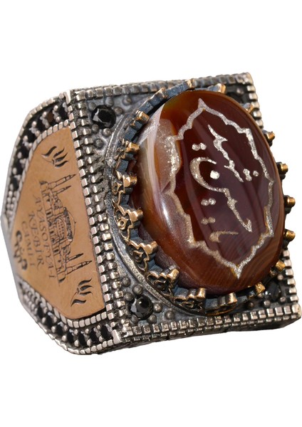 Doğal Akik Taşlı Yüzük - Islami Hediyelik, Gümüş Erkek Yüzüğü