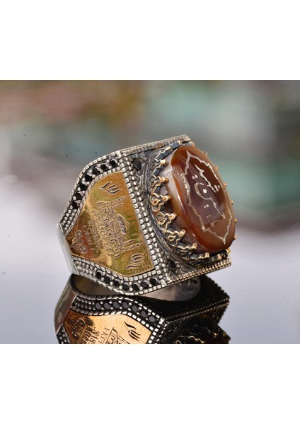 Doğal Akik Taşlı Yüzük - Islami Hediyelik, Gümüş Erkek Yüzüğü fırsatları