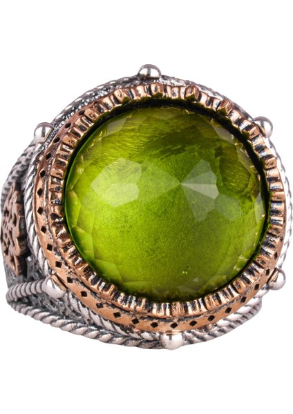 El Yapımı Taşlı Erkek Yüzük - 925 Ayar Gümüş Erkek Yüzük ile Farklı ve Kendine Has Tasarım (Yapay Peridot)