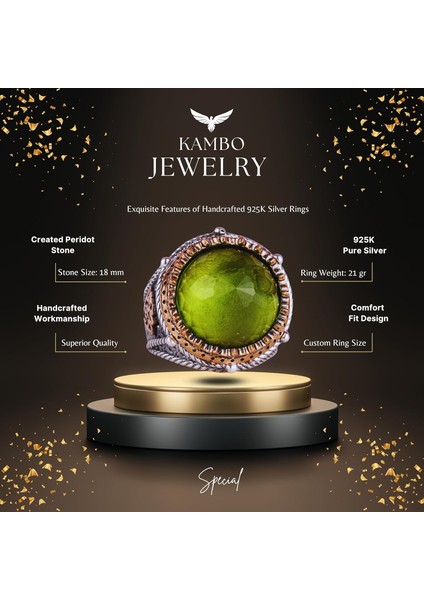 El Yapımı Taşlı Erkek Yüzük - 925 Ayar Gümüş Erkek Yüzük ile Farklı ve Kendine Has Tasarım (Yapay Peridot) fiyatları