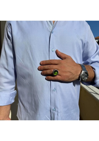 El Yapımı Taşlı Erkek Yüzük - 925 Ayar Gümüş Erkek Yüzük ile Farklı ve Kendine Has Tasarım (Yapay Peridot) modelleri