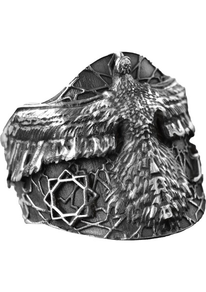 Erkekler Için Ayarlanabilir Kanatlı Kartal Okçuluk Yüzüğü - 925 Ayar Gümüş