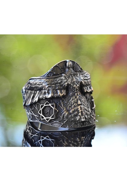 Erkekler Için Ayarlanabilir Kanatlı Kartal Okçuluk Yüzüğü - 925 Ayar Gümüş modelleri