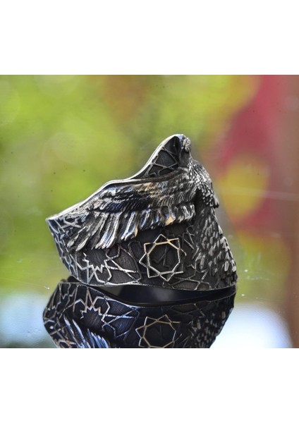 Erkekler Için Ayarlanabilir Kanatlı Kartal Okçuluk Yüzüğü - 925 Ayar Gümüş fırsatları