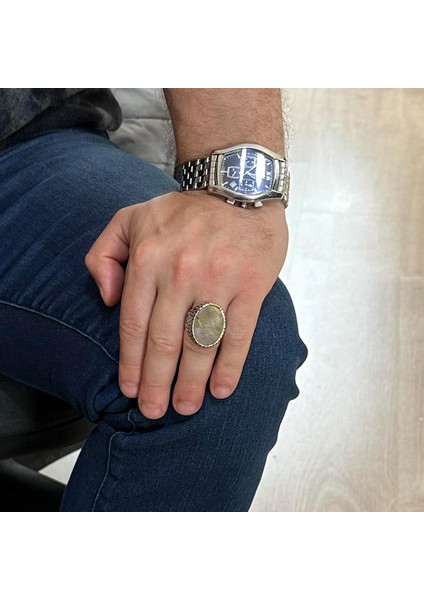 Doğal Cabochon Altın Rutilli Kuvars Taş Yüzük, Sultan Yüzük, Tasarım Gümüş Erkek Yüzüğü, 925K Sıkı Sterlin Gümüş Erkek Yüzüğü fiyatları