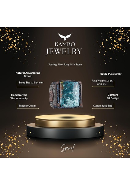 Doğal Arizona Turkuaz Taş Yüzük - 925 Ayar Gümüş Islami Yüzük - El Yapımı Vintage Tasarım fiyatları