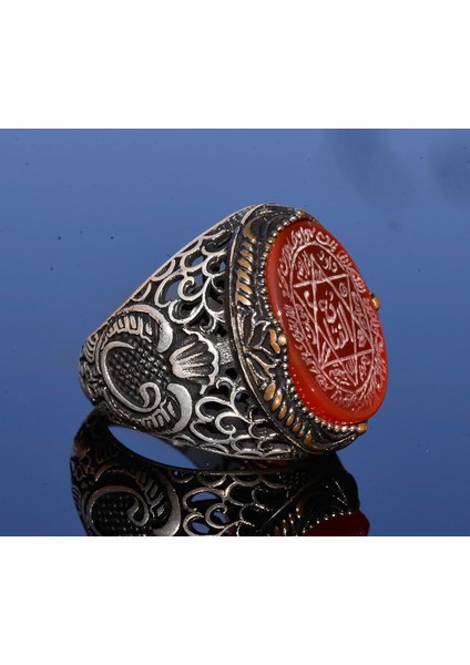 El Yapımı Süleyman Mührü Yüzüğü, Kırmızı Akik Taşı, Islami Erkek Yüzüğü, 925 Ayar Gümüş fırsatları