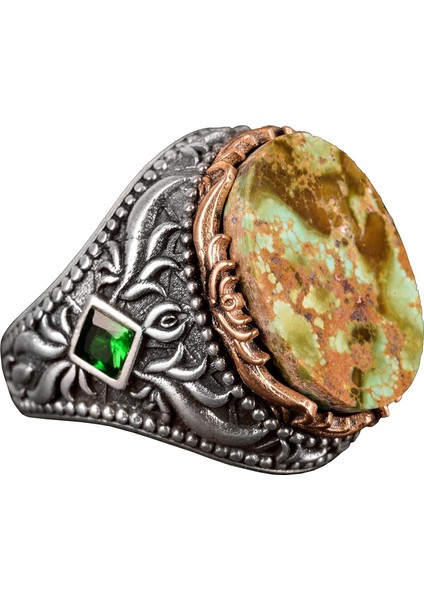 Doğal Arizona Turkuaz Taşı Erkek Yüzüğü, El Yapımı Yüzük, 925 Ayar Gümüş Yüzük