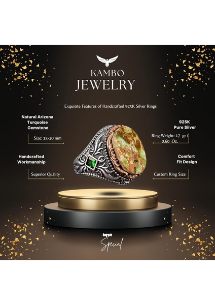 Doğal Arizona Turkuaz Taşı Erkek Yüzüğü, El Yapımı Yüzük, 925 Ayar Gümüş Yüzük fiyatları