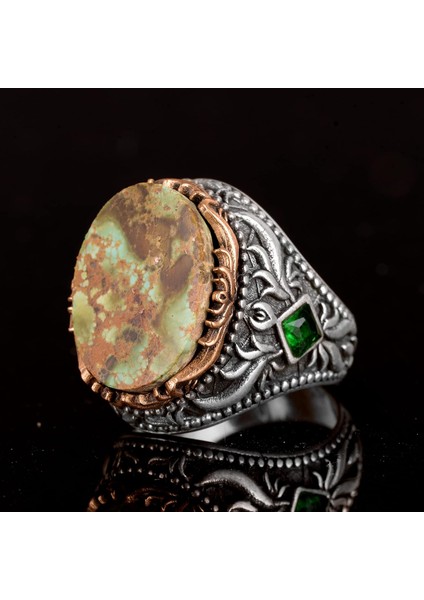 Doğal Arizona Turkuaz Taşı Erkek Yüzüğü, El Yapımı Yüzük, 925 Ayar Gümüş Yüzük fırsatları