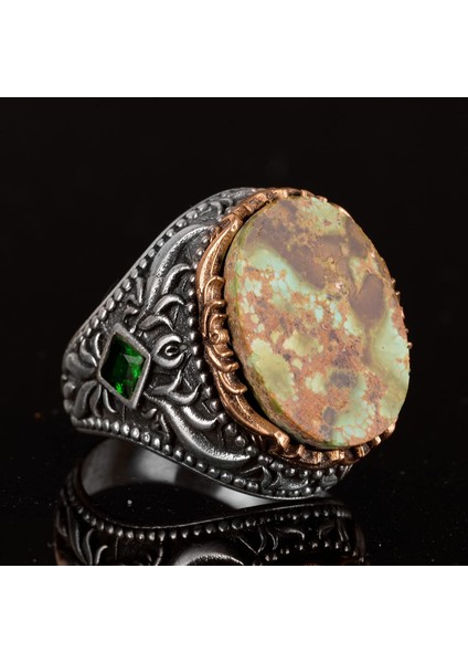 Doğal Arizona Turkuaz Taşı Erkek Yüzüğü, El Yapımı Yüzük, 925 Ayar Gümüş Yüzük indirimleri