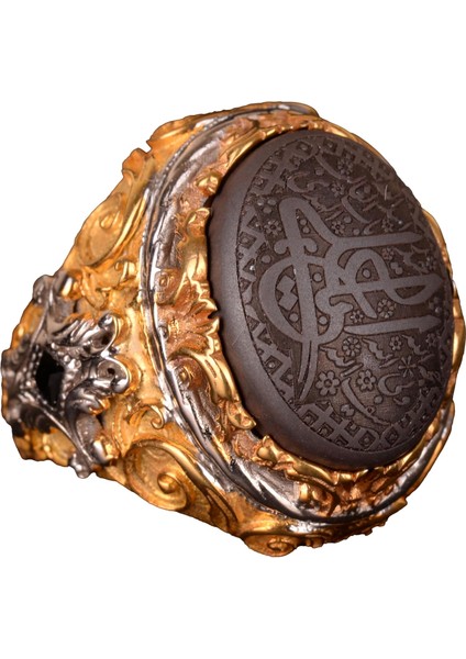 Doğal Hematit Taş Yüzük, 925 Ayar Sterlin Gümüş Erkek Yüzük, Islami Yüzük