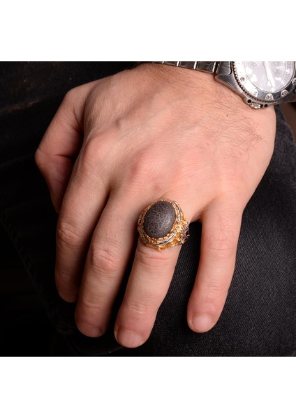 Doğal Hematit Taş Yüzük, 925 Ayar Sterlin Gümüş Erkek Yüzük, Islami Yüzük modelleri