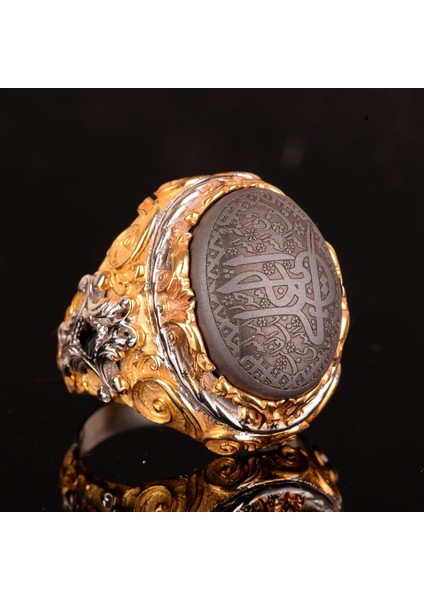 Doğal Hematit Taş Yüzük, 925 Ayar Sterlin Gümüş Erkek Yüzük, Islami Yüzük fırsatları