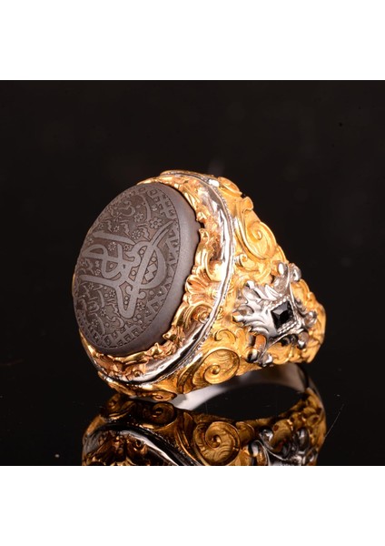 Doğal Hematit Taş Yüzük, 925 Ayar Sterlin Gümüş Erkek Yüzük, Islami Yüzük indirimleri