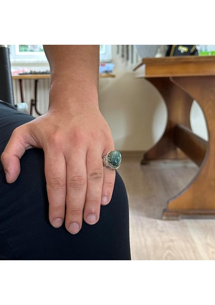 Yapılmış Taş Yüzük - 925 Ayar Gümüş El Yapımı Yüzük - Yapılmış Cabochon Zümrüt Yüzük modelleri