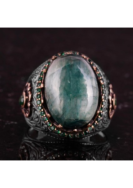 Yapılmış Taş Yüzük - 925 Ayar Gümüş El Yapımı Yüzük - Yapılmış Cabochon Zümrüt Yüzük fırsatları