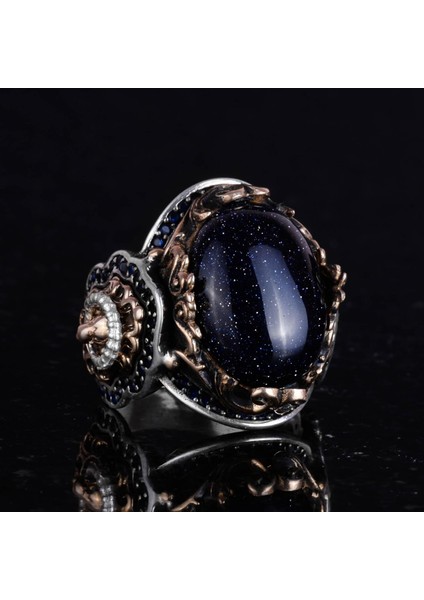 Hayvan Gümüş Yüzük, Mavi Güneş Taşı Üretilmiş Yüzük, 925 Ayar Gümüş Erkek Yüzük, Şık El Yapımı Gümüş Yüzük fırsatları