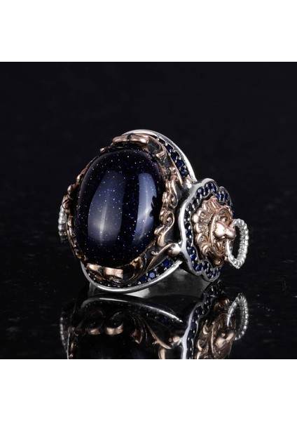 Hayvan Gümüş Yüzük, Mavi Güneş Taşı Üretilmiş Yüzük, 925 Ayar Gümüş Erkek Yüzük, Şık El Yapımı Gümüş Yüzük indirimleri