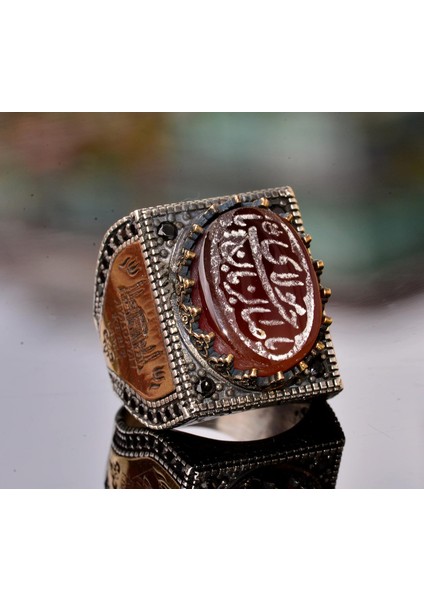 Doğal Akik Taşlı, Gümüş Islami Erkek Yüzük modelleri