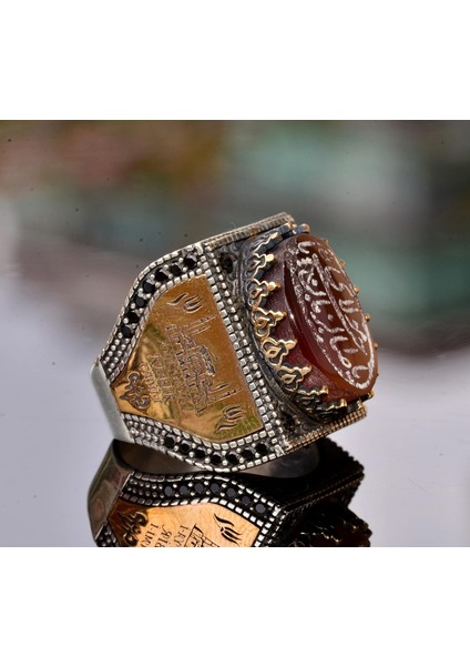 Doğal Akik Taşlı, Gümüş Islami Erkek Yüzük fırsatları