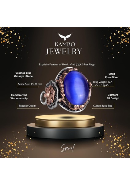 Mavi Kedi Gözlü Taş Yüzük, Aslan Sembolü Erkek Yüzüğü, 925 Ayar Gümüş Tasarım Erkek Yüzüğü fiyatları