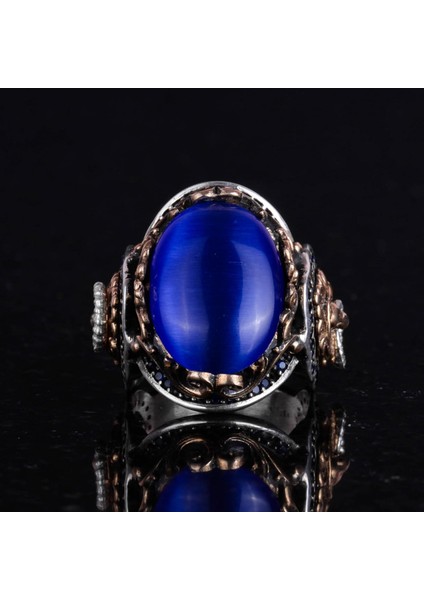 Mavi Kedi Gözlü Taş Yüzük, Aslan Sembolü Erkek Yüzüğü, 925 Ayar Gümüş Tasarım Erkek Yüzüğü fırsatları