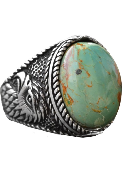 Doğal Arizona Turkuaz Taş Yüzük - 925 Ayar Gümüş Erkek Kartal Yüzüğü - Günlük Kullanım ve Özel Etkinlikler Için Ideal (Stil-2)