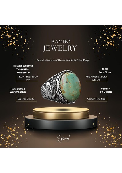 Doğal Arizona Turkuaz Taş Yüzük - 925 Ayar Gümüş Erkek Kartal Yüzüğü - Günlük Kullanım ve Özel Etkinlikler Için Ideal (Stil-2) fiyatları