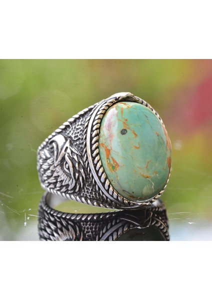 Doğal Arizona Turkuaz Taş Yüzük - 925 Ayar Gümüş Erkek Kartal Yüzüğü - Günlük Kullanım ve Özel Etkinlikler Için Ideal (Stil-2) modelleri