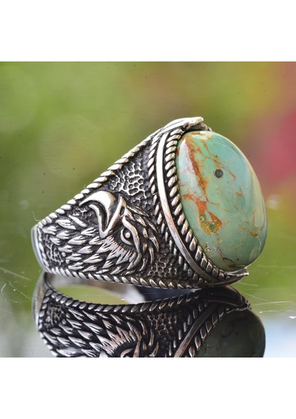 Doğal Arizona Turkuaz Taş Yüzük - 925 Ayar Gümüş Erkek Kartal Yüzüğü - Günlük Kullanım ve Özel Etkinlikler Için Ideal (Stil-2) fırsatları