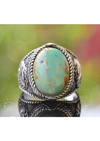 Doğal Arizona Turkuaz Taş Yüzük - 925 Ayar Gümüş Erkek Kartal Yüzüğü - Günlük Kullanım ve Özel Etkinlikler Için Ideal (Stil-2) indirimleri