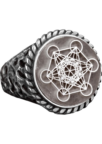 Metatron Yüzüğü, Helatron Küp Kutsal Geometri, Tılsım Yüzüğü, 925 Ayar Gümüş Yüzük
