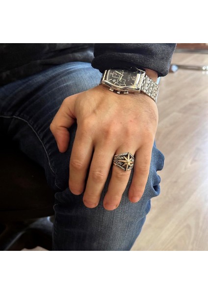 Pusula Yüzüğü - 925 Ayar Gümüş Erkek Pusula Yüzüğü modelleri