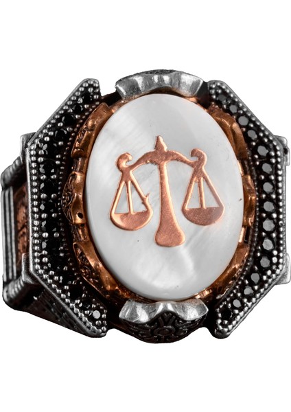 Terazi Yüzüğü, Adalet Figürü, 925 Ayar Gümüş Erkek Yüzüğü