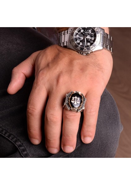 Terazi Yüzüğü, Adalet Figürü, 925 Ayar Gümüş Erkek Yüzüğü modelleri