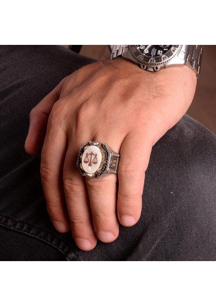 Terazi Yüzüğü, Adalet Figürü, 925 Ayar Gümüş Erkek Yüzüğü indirimleri