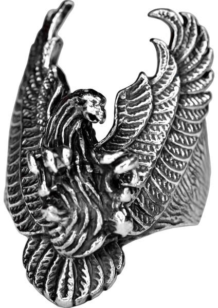 Erkekler Için Sterling Gümüş Yüzük - Büyük ve Ağı Heavy Phoenix Ölüm Kafası Biker Yüzüğü