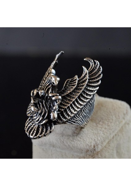 Erkekler Için Sterling Gümüş Yüzük - Büyük ve Ağı Heavy Phoenix Ölüm Kafası Biker Yüzüğü modelleri