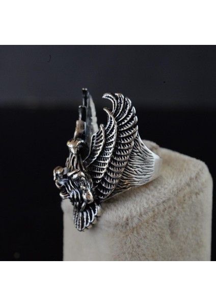 Erkekler Için Sterling Gümüş Yüzük - Büyük ve Ağı Heavy Phoenix Ölüm Kafası Biker Yüzüğü fırsatları